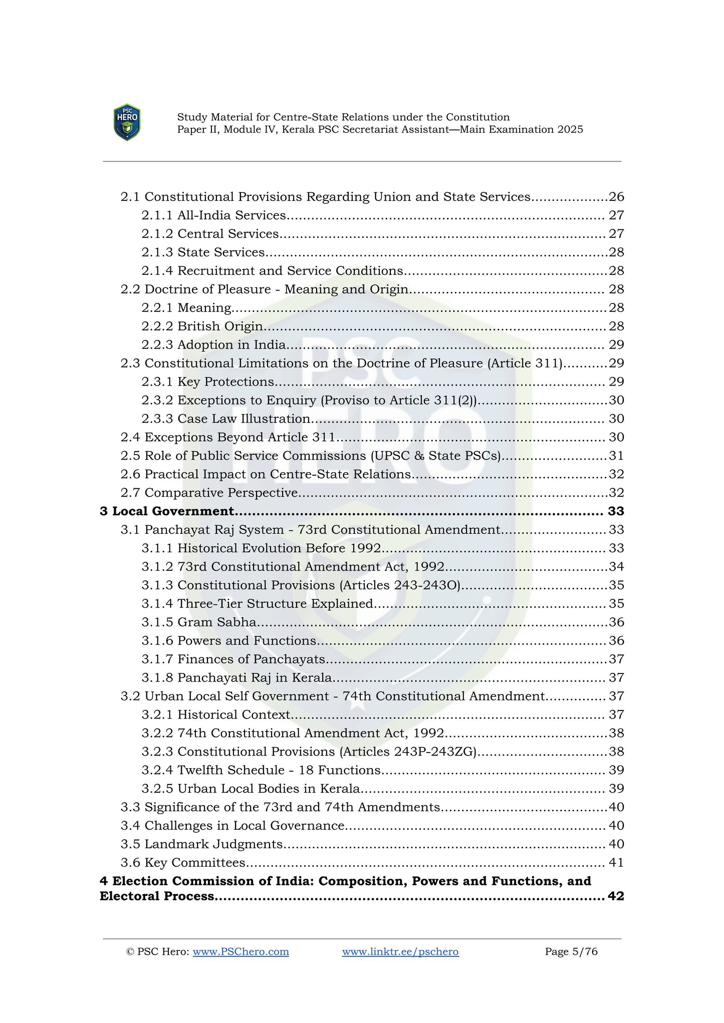 Centre State Relations - PSC Hero - Secretariat Assistant Mains Short Notes Study Material