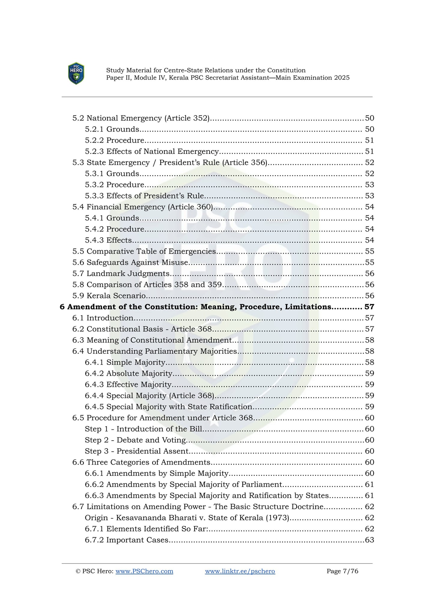 Centre State Relations - PSC Hero - Secretariat Assistant Mains Short Notes Study Material