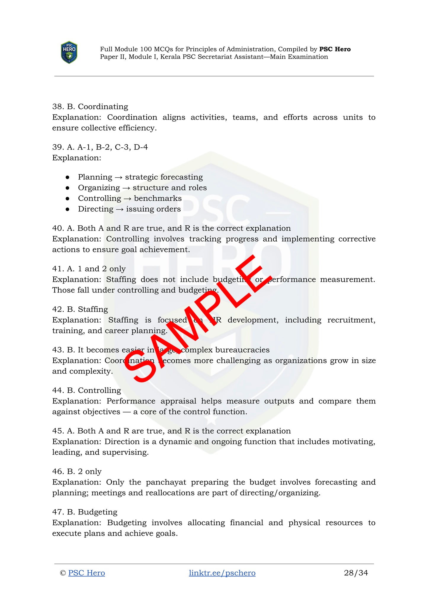 Full Module Mock Test – MCQs with Answers – Principles of Administration – Kerala PSC Secretariat Assistant Mains – Module I, Paper II