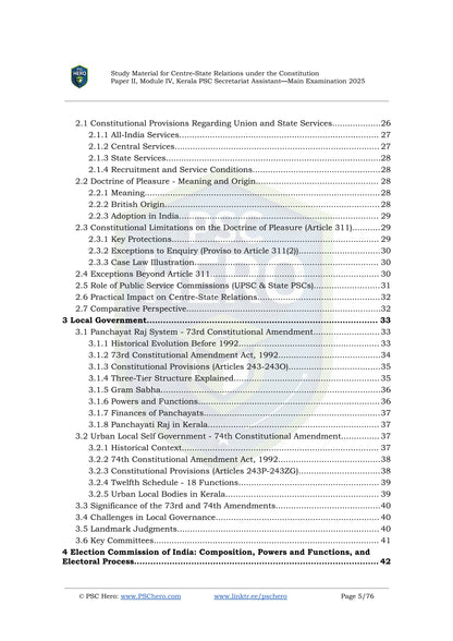 Centre State Relations - PSC Hero - Secretariat Assistant Mains Short Notes Study Material