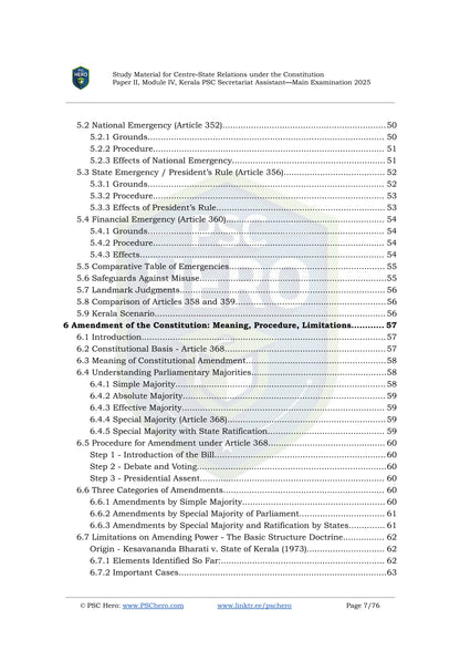 Centre State Relations - PSC Hero - Secretariat Assistant Mains Short Notes Study Material