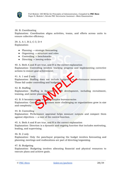 Full Module Mock Test – MCQs with Answers – Principles of Administration – Kerala PSC Secretariat Assistant Mains – Module I, Paper II